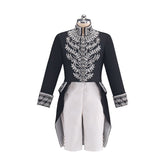 Men's Court Prince Set - Black & Silver Trim Medieval Tuxedo Coat Vest Pants Suits Cosplay Costume - Coscosmos